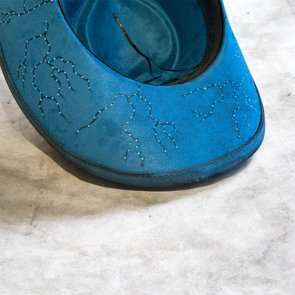 Deluxe Suedette Heart Crown Diamante Cowboy Hat, "Blue Fire Lady"
