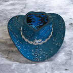 Deluxe Suedette Heart Crown Diamante Cowboy Hat, "Blue Fire Lady"