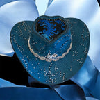 Deluxe Suedette Heart Crown Diamante Cowboy Hat, "Blue Fire Lady"