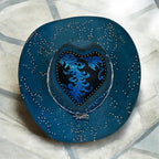 Deluxe Suedette Heart Crown Diamante Cowboy Hat, "Blue Fire Lady"
