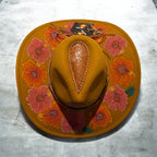 Acorn Hibiscus Cowboy Hat, Hand burned and Hand painted