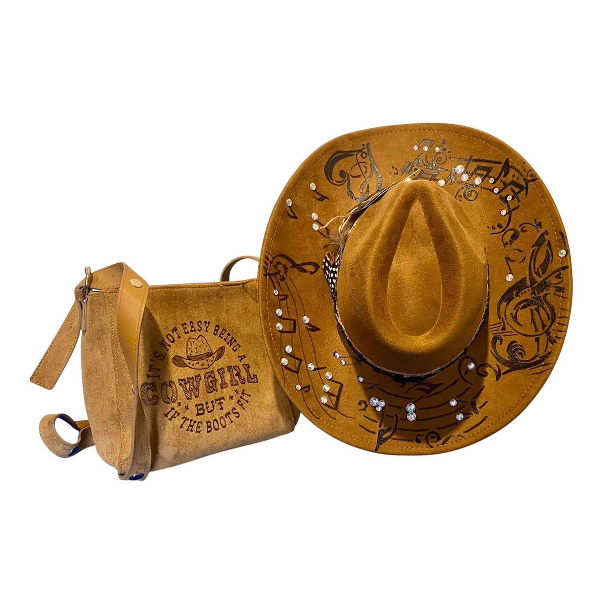 Stylish Festival Bundle 1: Hand-Burned Cowboy Hat & Bag Duo