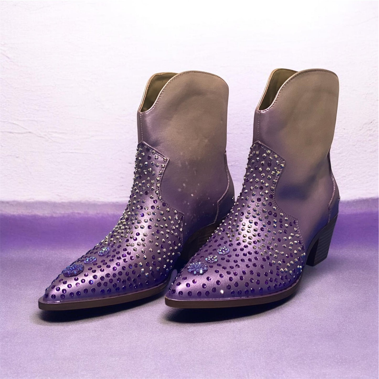 Custom Western Style Ankle Boots, Size 7, Purple Haze, Diamante!