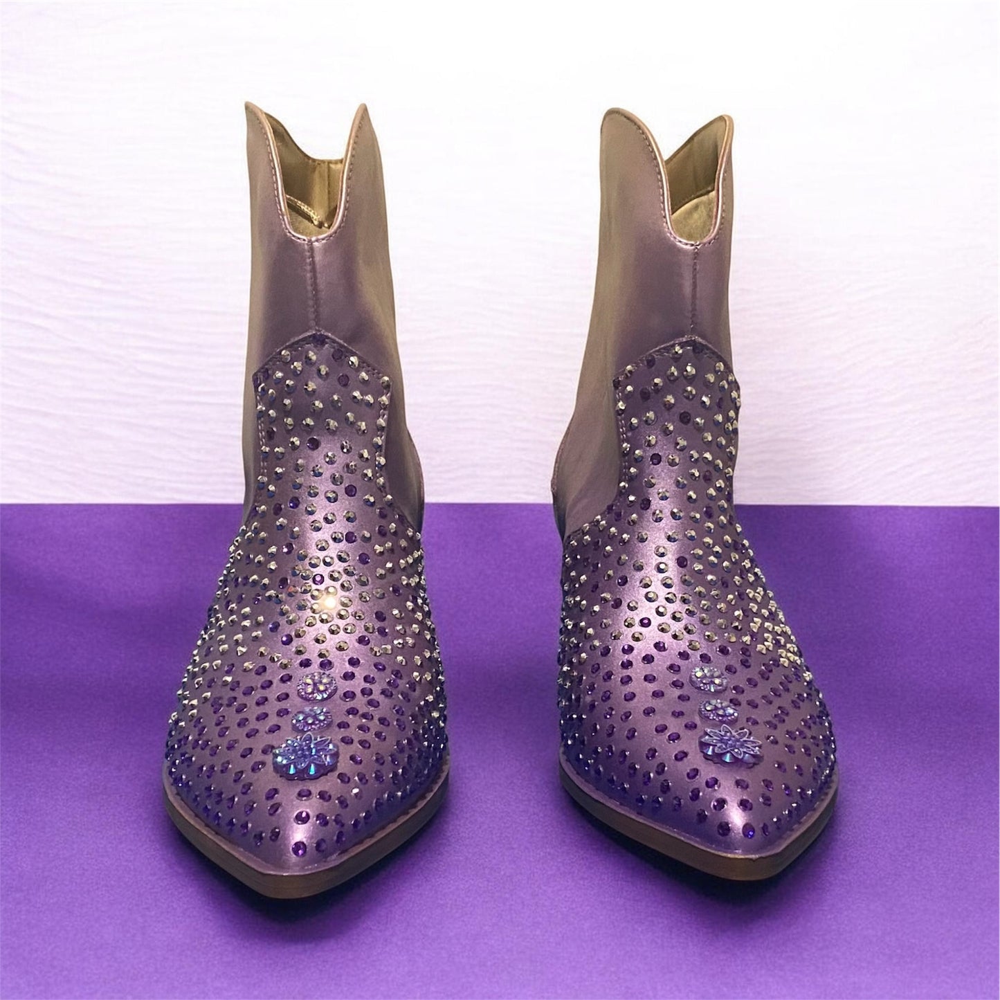 Custom Western Style Ankle Boots, Size 7, Purple Haze, Diamante!