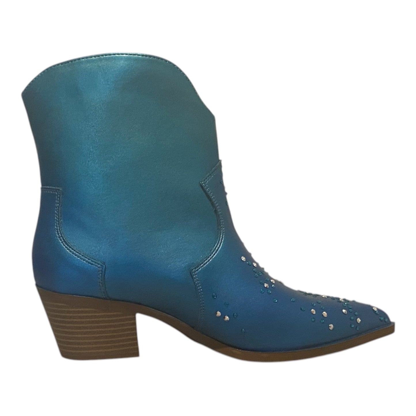 Bespoke Western Style Ankle Boots – Stand Out in Ice Blue & Teal with Sparkling Diamante