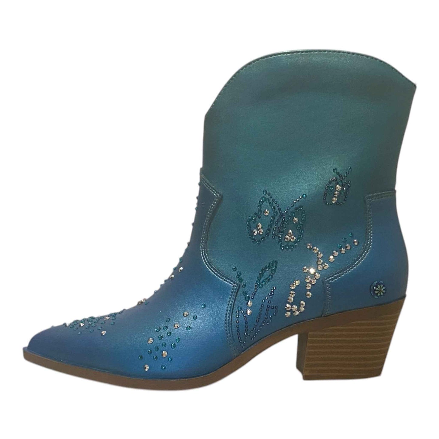 Bespoke Western Style Ankle Boots – Stand Out in Ice Blue & Teal with Sparkling Diamante