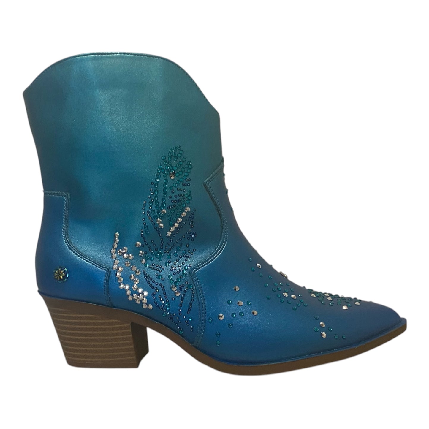 Bespoke Western Style Ankle Boots – Stand Out in Ice Blue & Teal with Sparkling Diamante