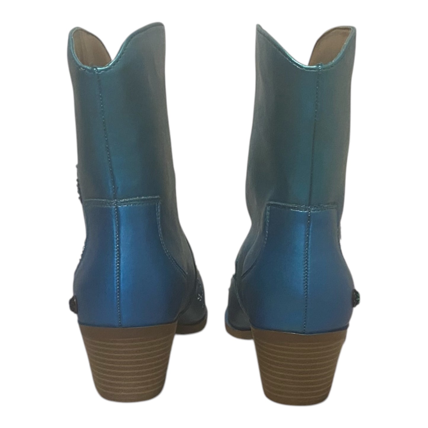 Bespoke Western Style Ankle Boots – Stand Out in Ice Blue & Teal with Sparkling Diamante