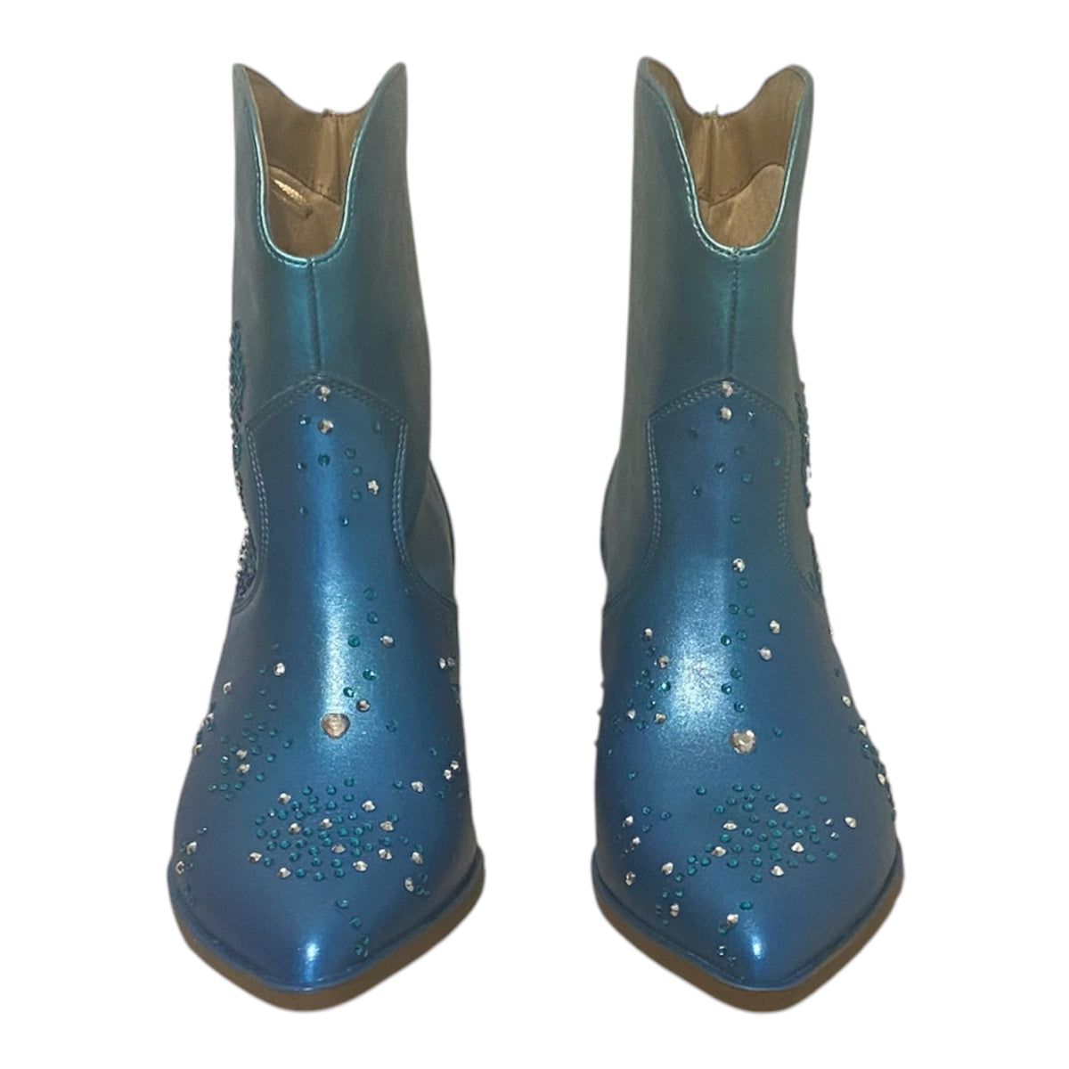 Bespoke Western Style Ankle Boots – Stand Out in Ice Blue & Teal with Sparkling Diamante