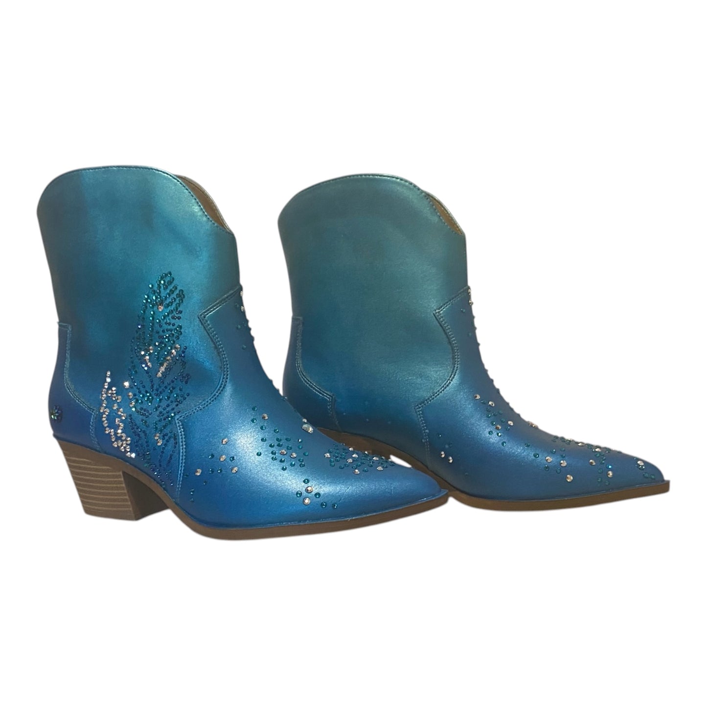 Bespoke Western Style Ankle Boots – Stand Out in Ice Blue & Teal with Sparkling Diamante