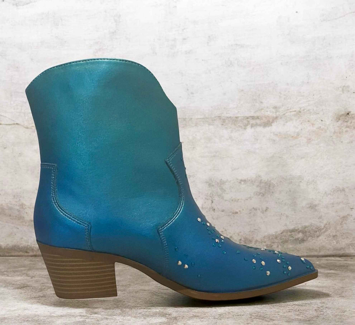 Bespoke Western Style Ankle Boots – Stand Out in Ice Blue & Teal with Sparkling Diamante