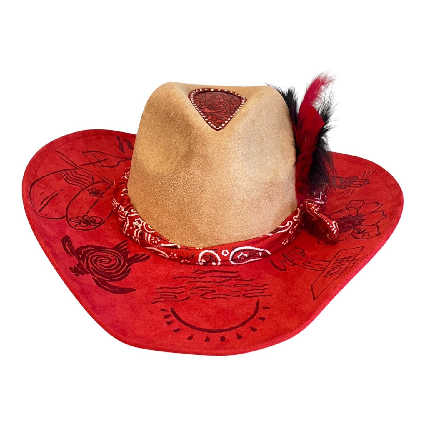 Life's A Beach Custom Vegan Suede Cowboy Hat - Two Tone Red and Tan