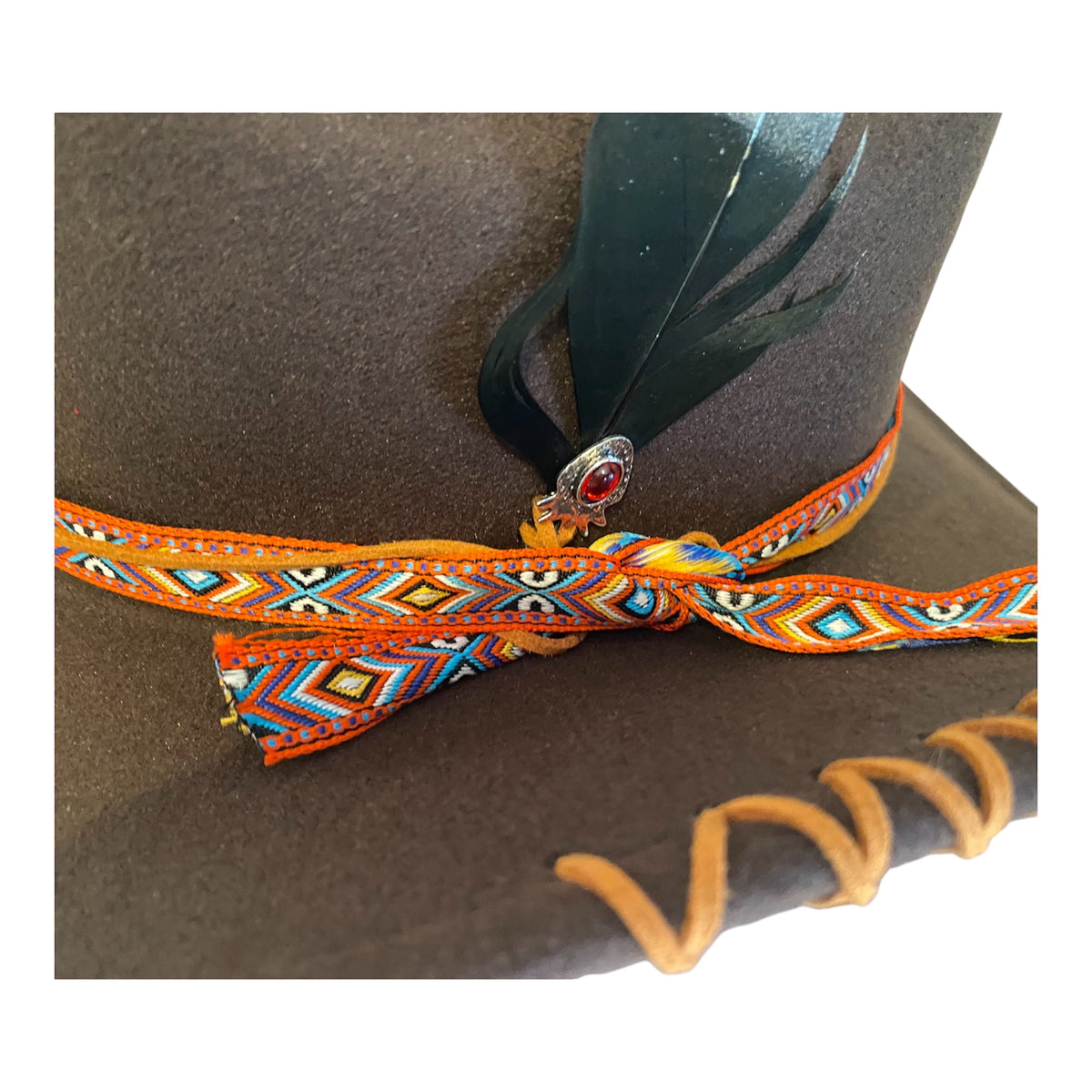 Custom Felt Cowboy Hat - Unique Chocolate Brown Design with Rivets and Lacing