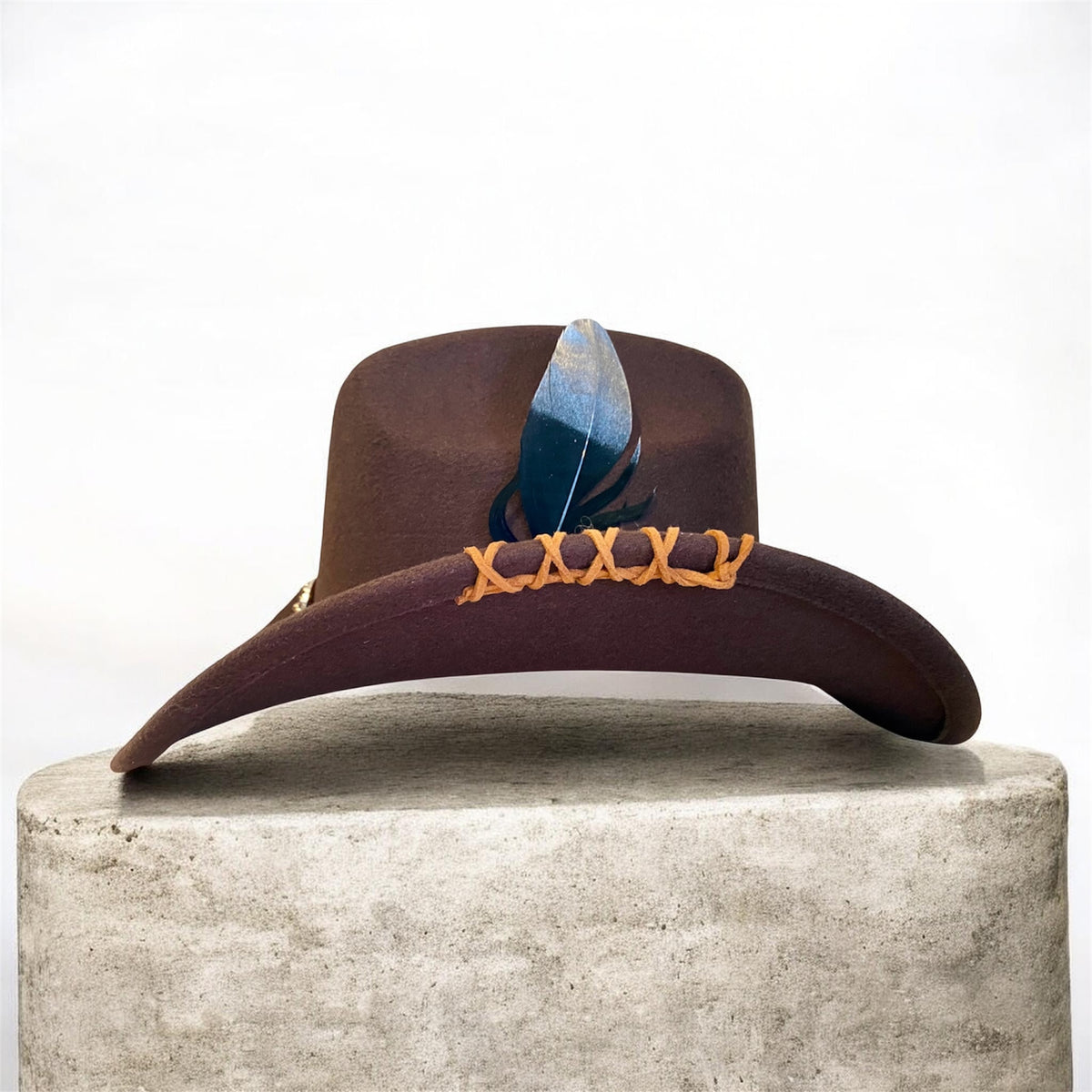 Custom Felt Cowboy Hat - Unique Chocolate Brown Design with Rivets and Lacing