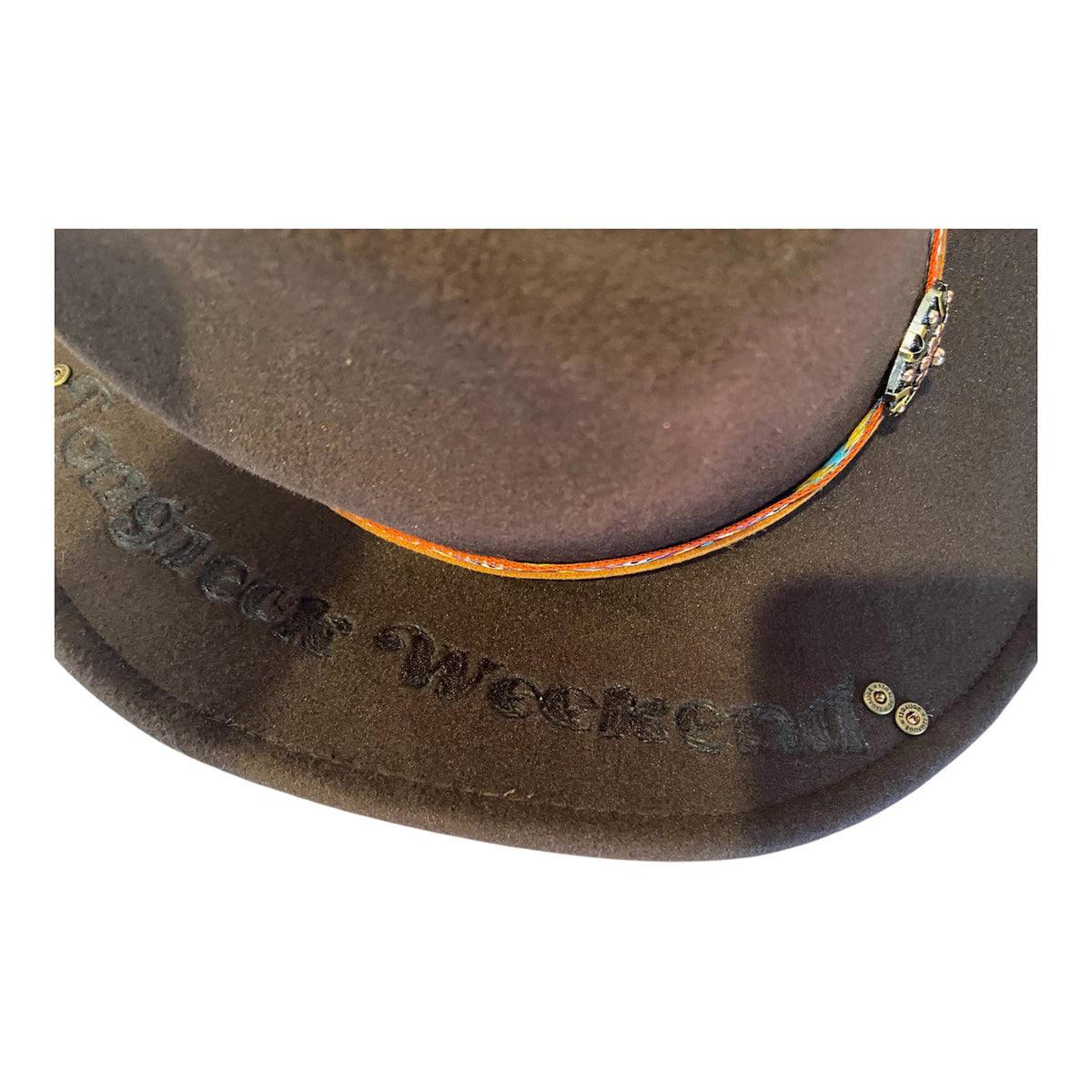 Custom Felt Cowboy Hat - Unique Chocolate Brown Design with Rivets and Lacing