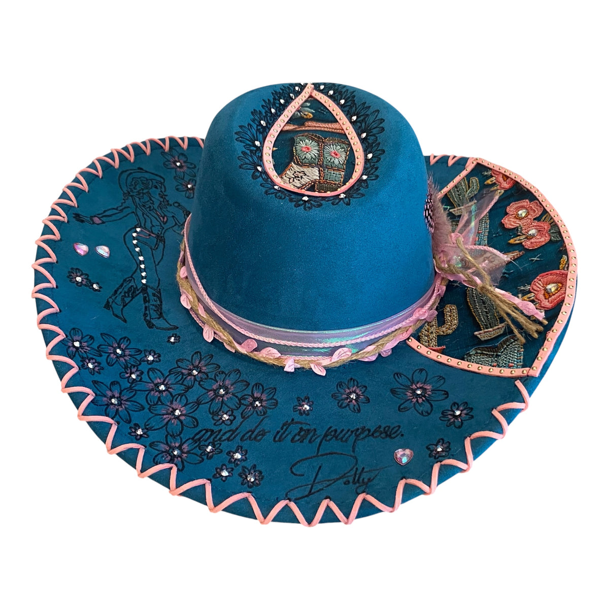 Dolly Parton Tribute Hat - Handburned Vegan Suede Masterpiece