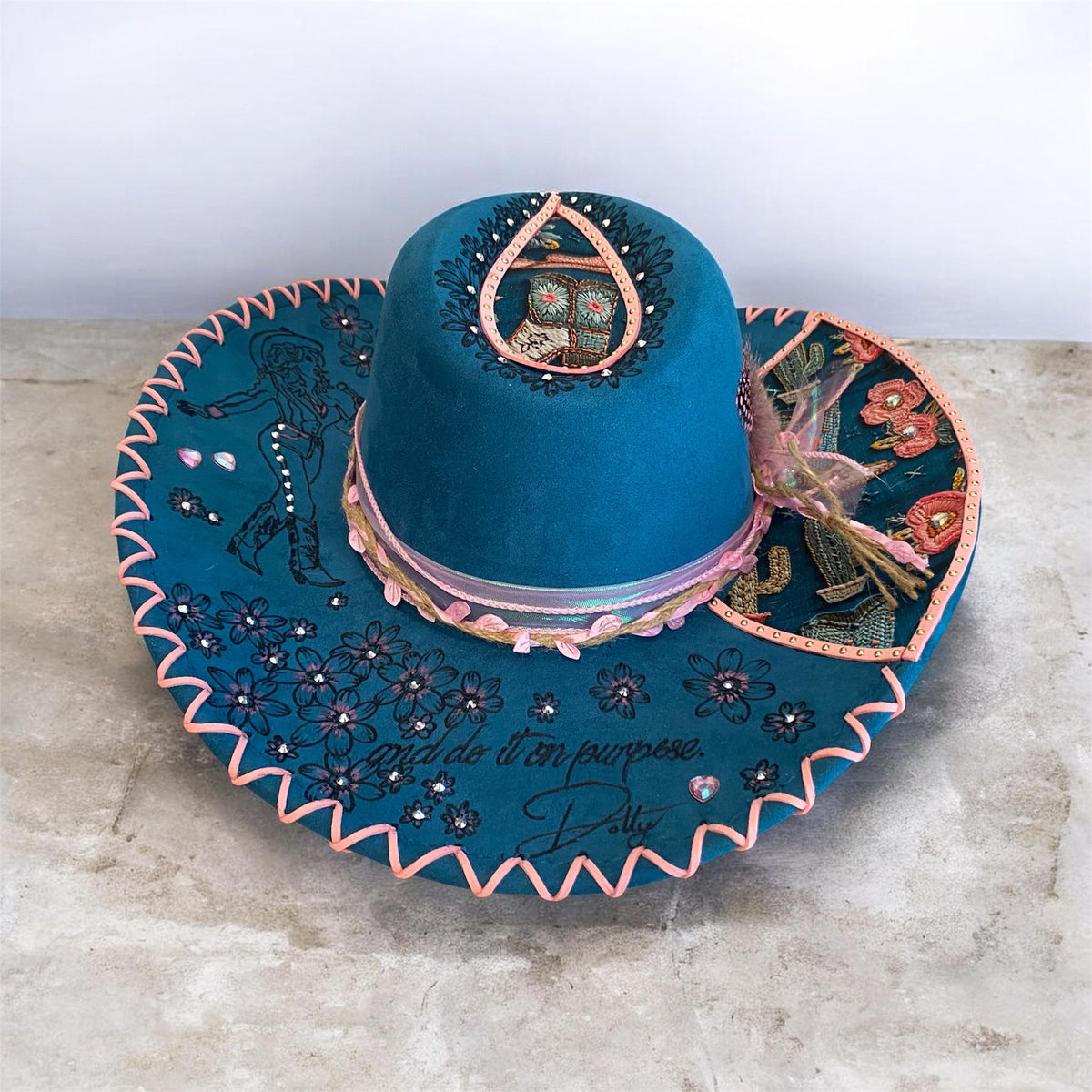 Dolly Parton Tribute Hat - Handburned Vegan Suede Masterpiece
