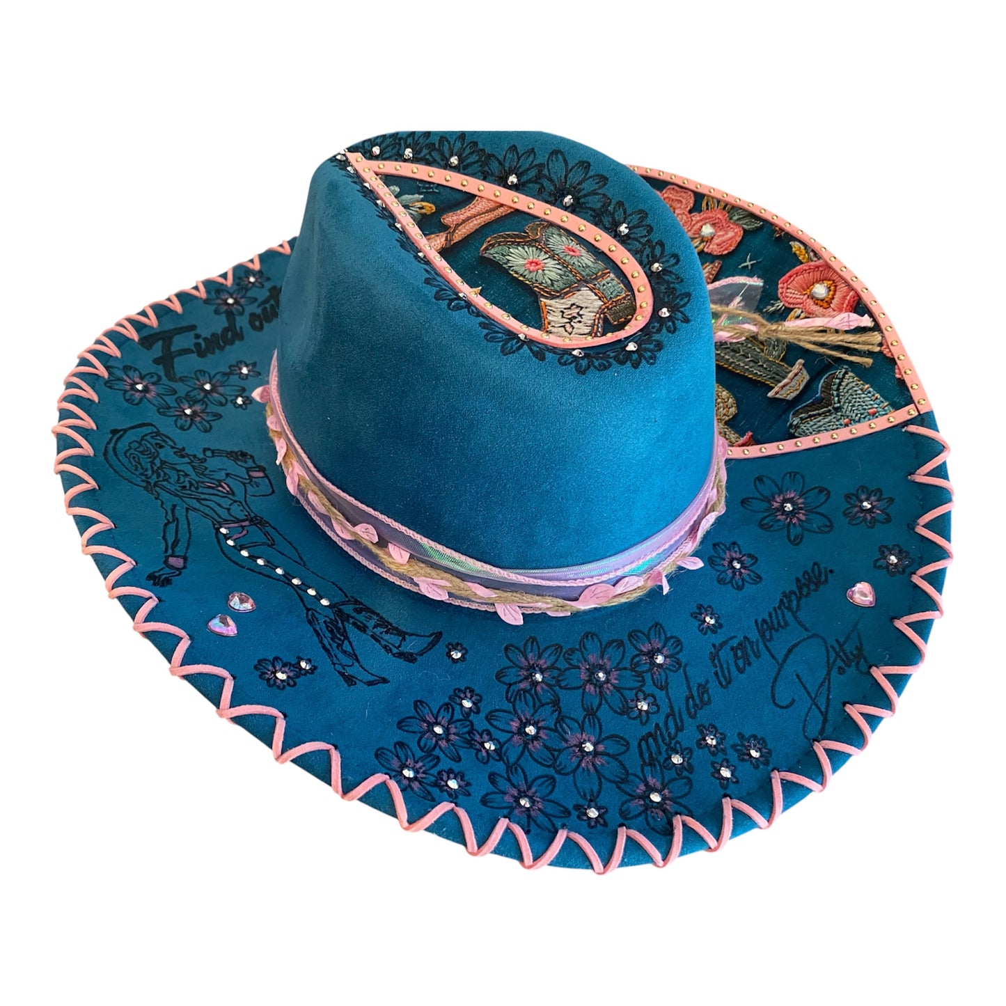 Dolly Parton Tribute Hat - Handburned Vegan Suede Masterpiece