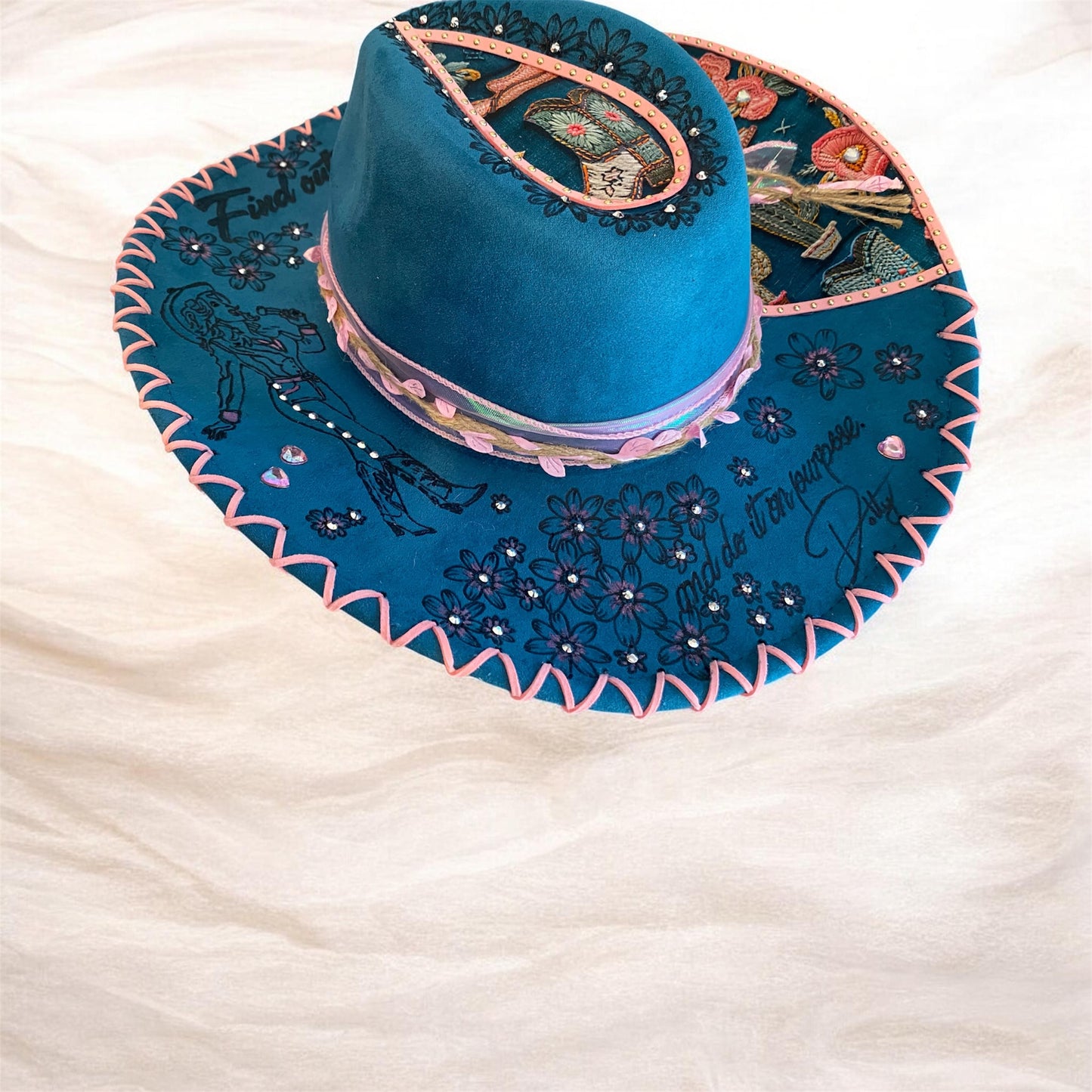Dolly Parton Tribute Hat - Handburned Vegan Suede Masterpiece