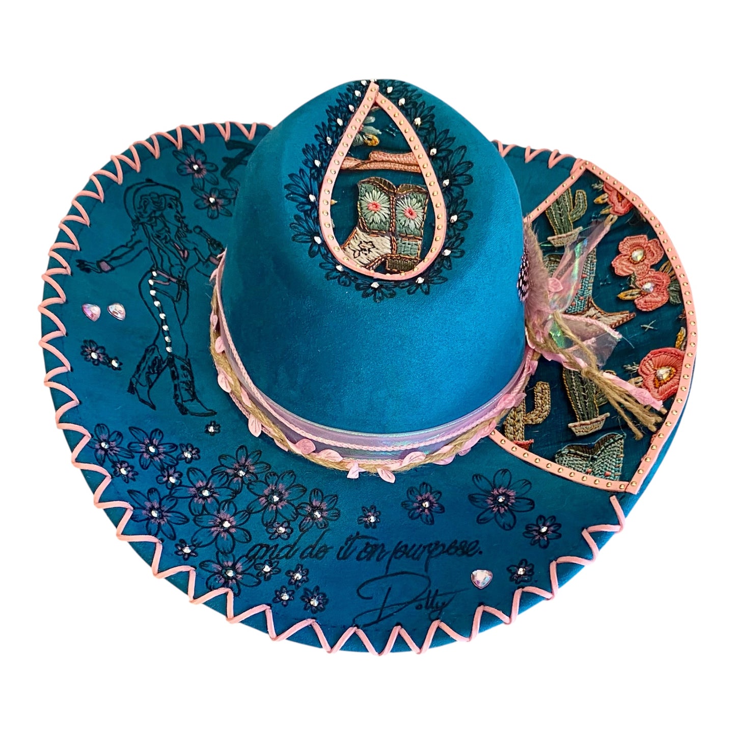 Dolly Parton Tribute Hat - Handburned Vegan Suede Masterpiece