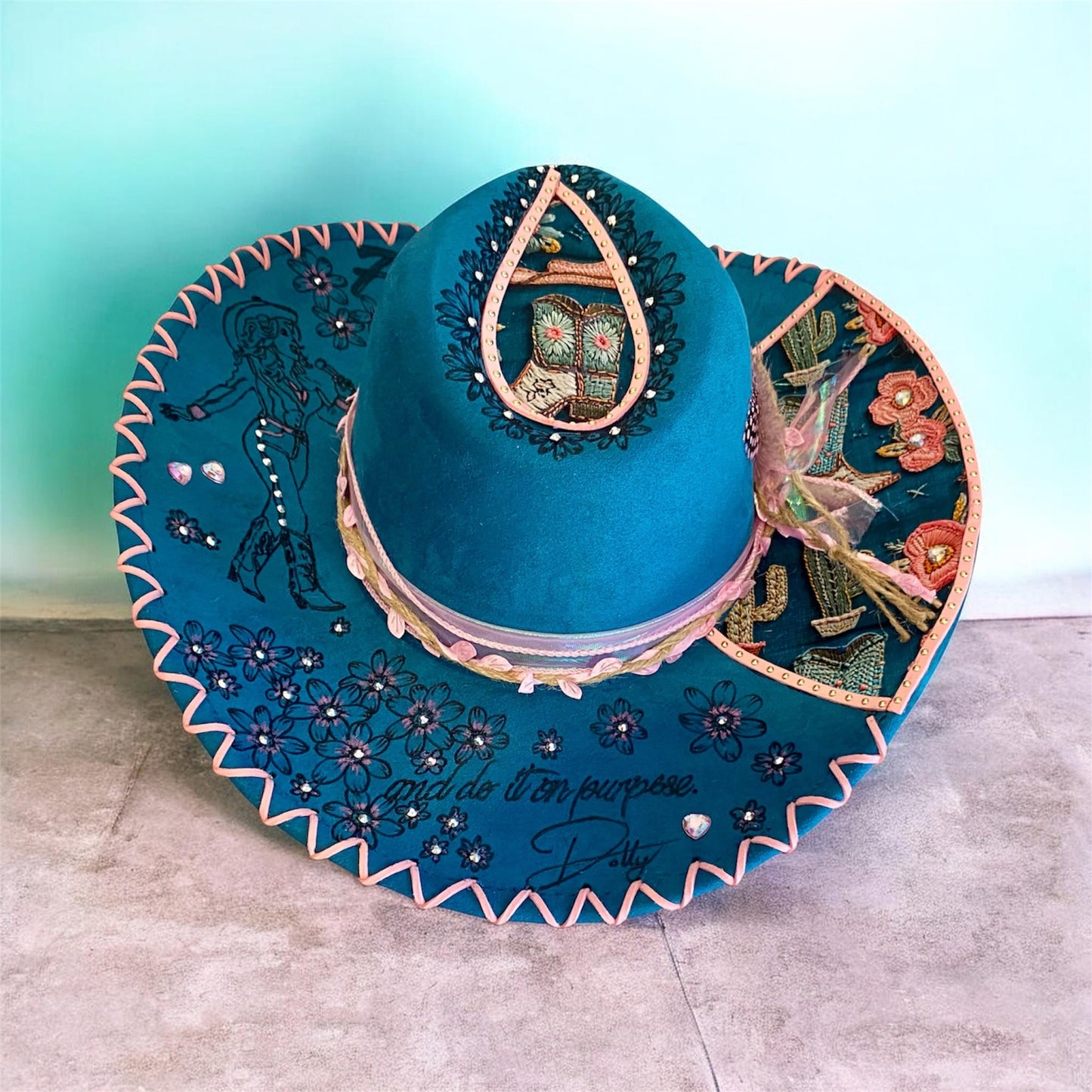 Dolly Parton Tribute Hat - Handburned Vegan Suede Masterpiece