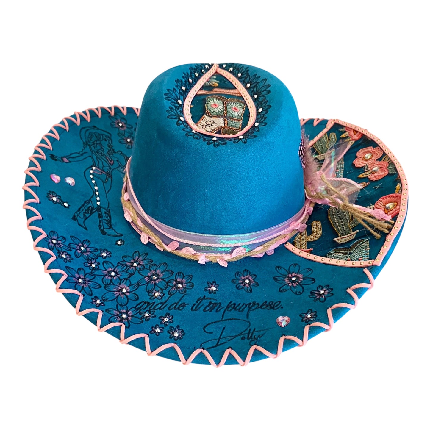 Dolly Parton Tribute Hat - Handburned Vegan Suede Masterpiece