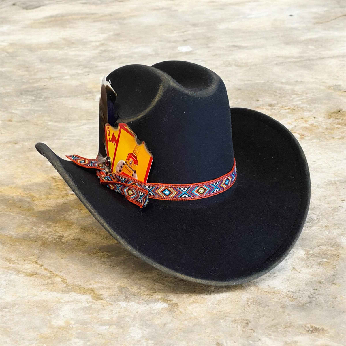 Custom Felt Cowboy Hat - Black with Bundy Rum Flair