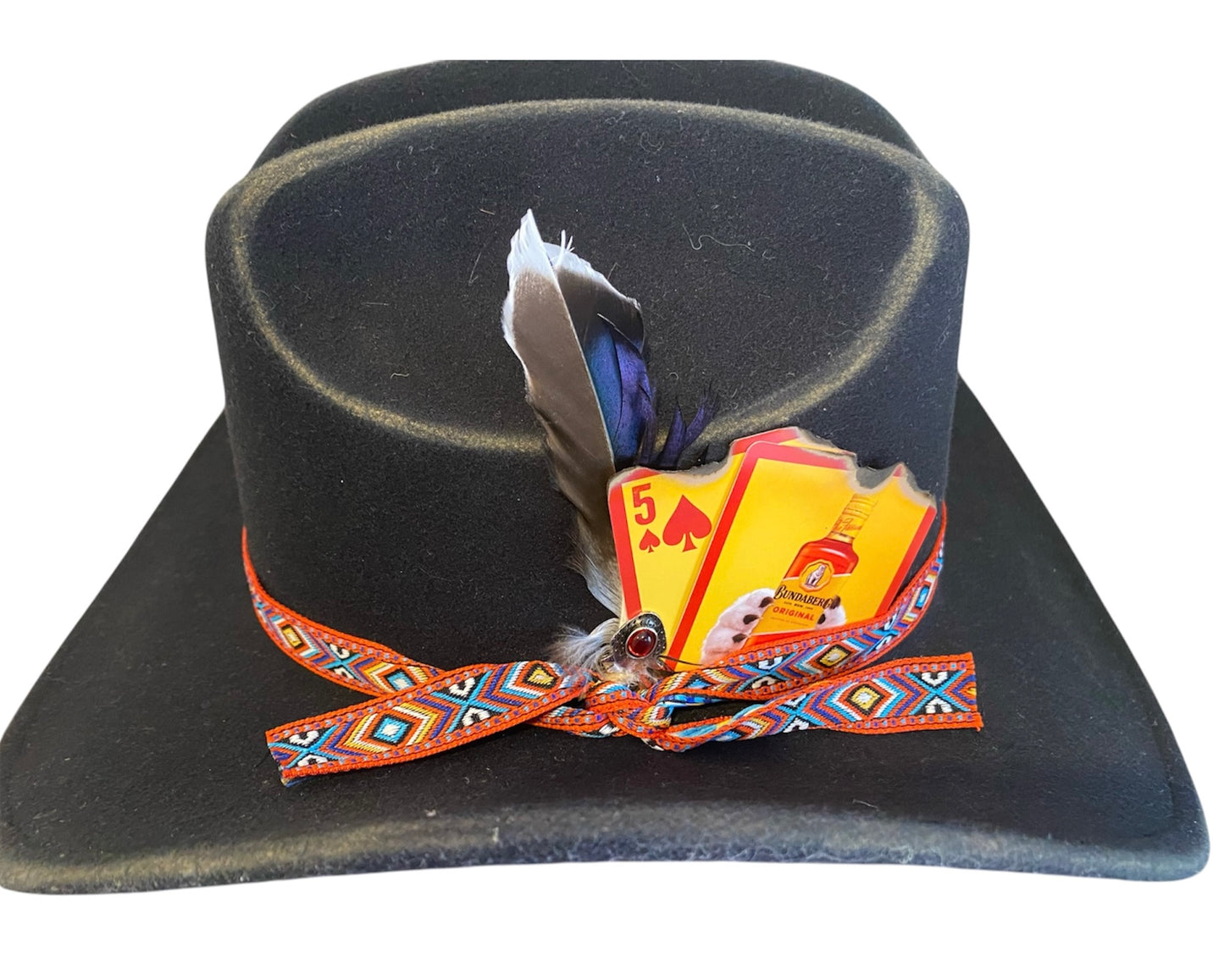 Custom Felt Cowboy Hat - Black with Bundy Rum Flair