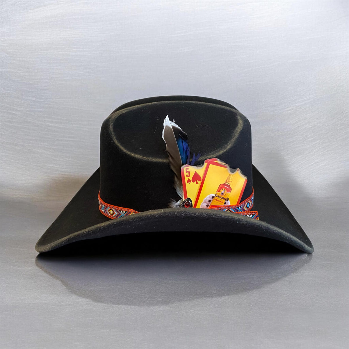 Custom Felt Cowboy Hat - Black with Bundy Rum Flair