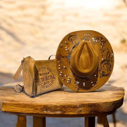 Stylish Festival Bundle 1: Hand-Burned Cowboy Hat & Bag Duo