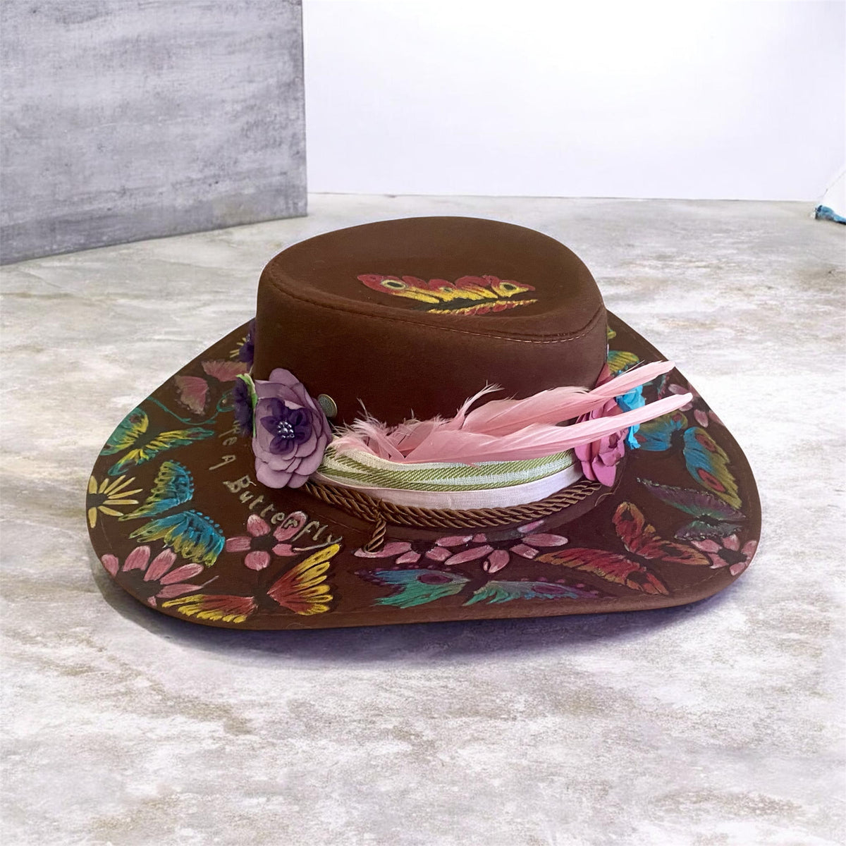 Custom Painted Felt Hat: Life is Like a Butterfly - Unique Artisan Chic