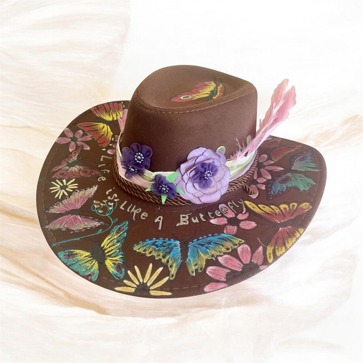 Custom Painted Felt Hat: Life is Like a Butterfly - Unique Artisan Chic