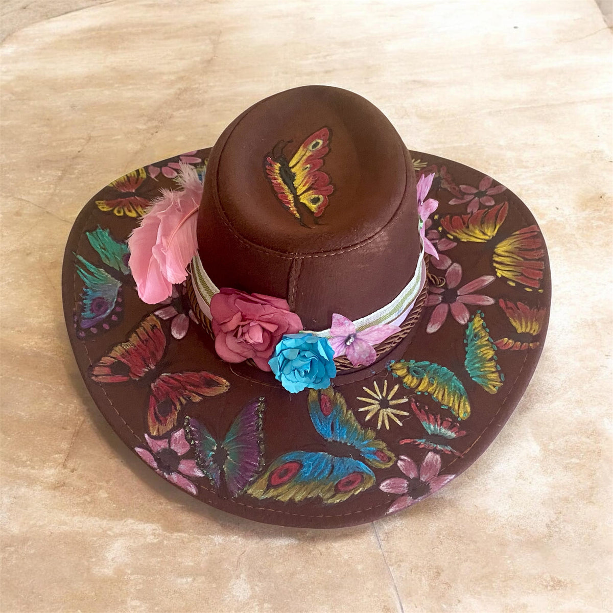 Custom Painted Felt Hat: Life is Like a Butterfly - Unique Artisan Chic