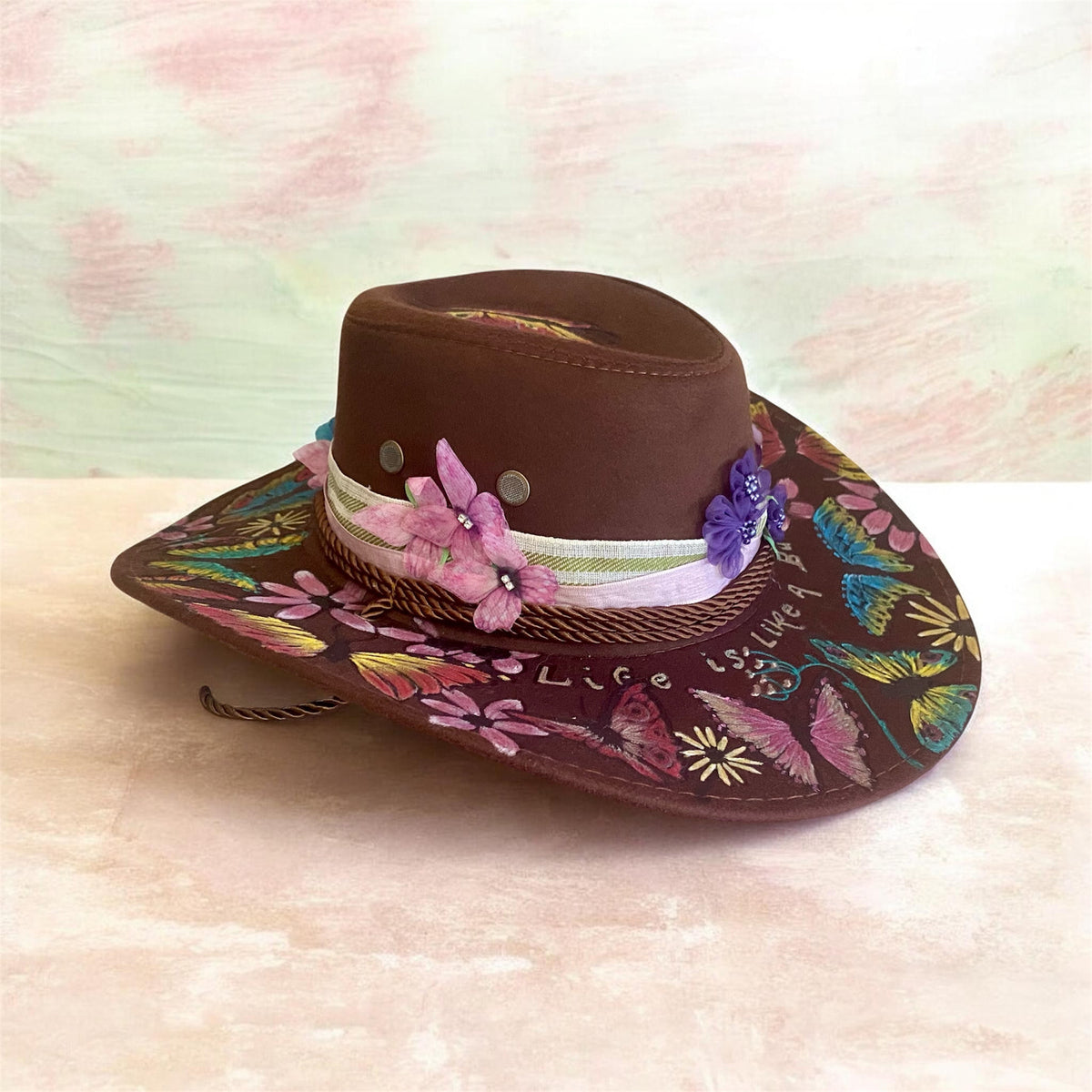 Custom Painted Felt Hat: Life is Like a Butterfly - Unique Artisan Chic
