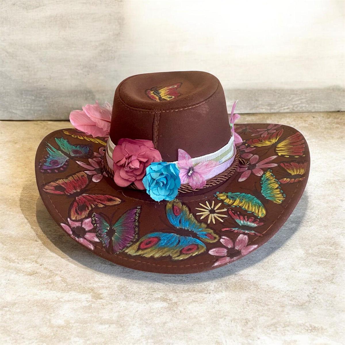 Custom Painted Felt Hat: Life is Like a Butterfly - Unique Artisan Chic