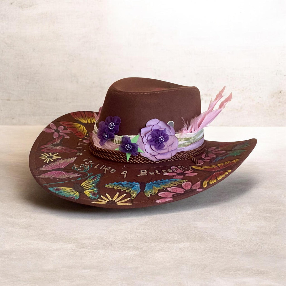 Custom Painted Felt Hat: Life is Like a Butterfly - Unique Artisan Chic