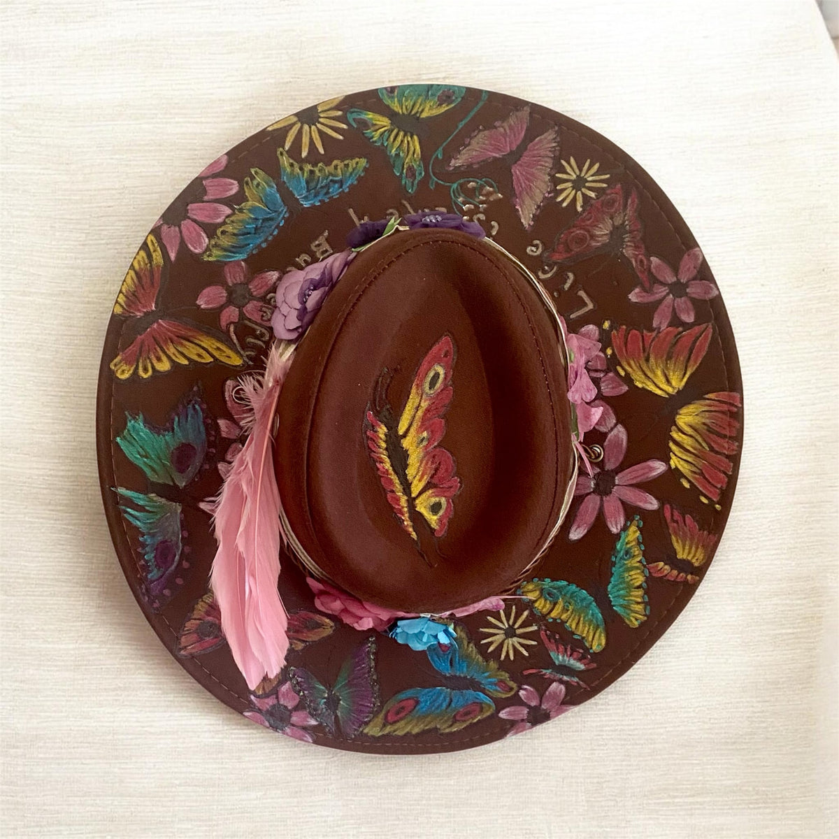 Custom Painted Felt Hat: Life is Like a Butterfly - Unique Artisan Chic