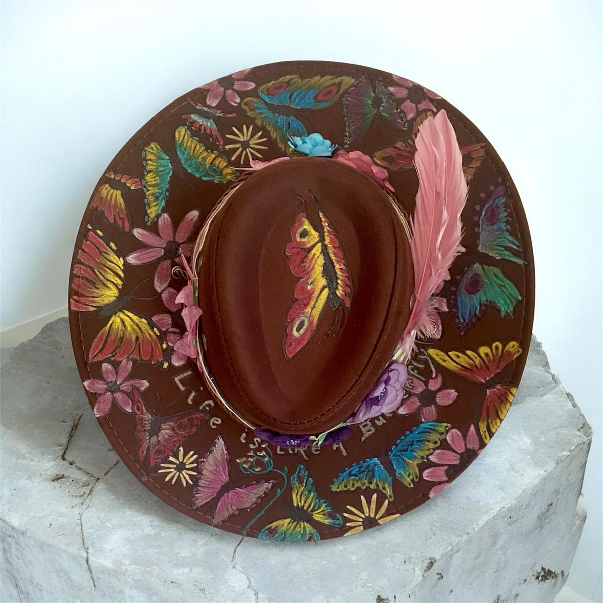 Custom Painted Felt Hat: Life is Like a Butterfly - Unique Artisan Chic