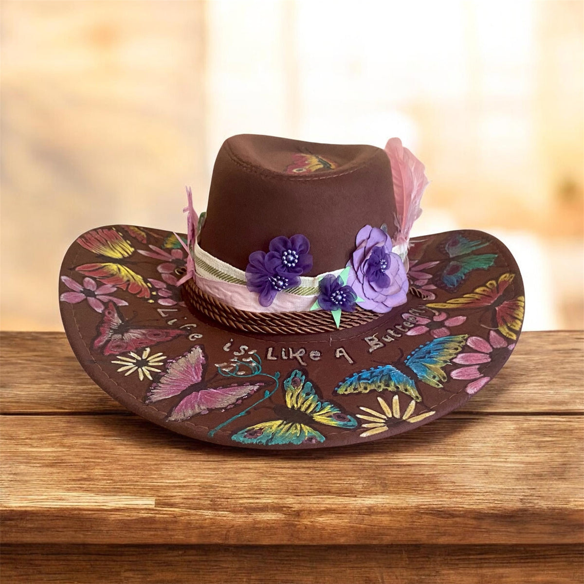 Custom Painted Felt Hat: Life is Like a Butterfly - Unique Artisan Chic