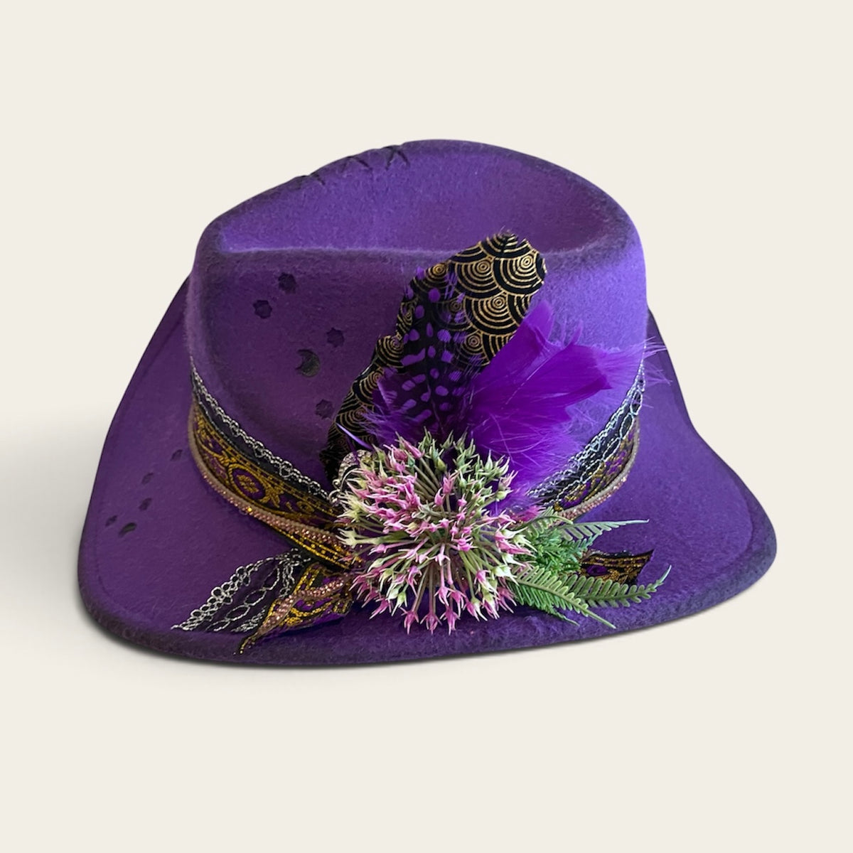 Royal Purple Cowboy Hat with Moon and Stars – Celestial Felt Style