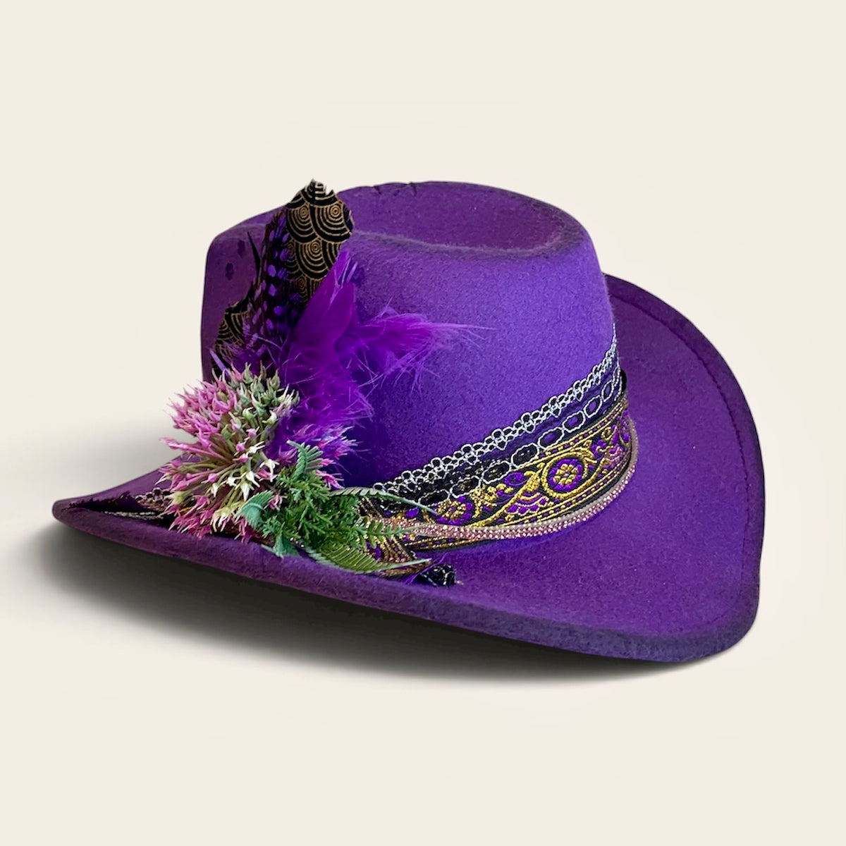 Royal Purple Cowboy Hat with Moon and Stars – Celestial Felt Style