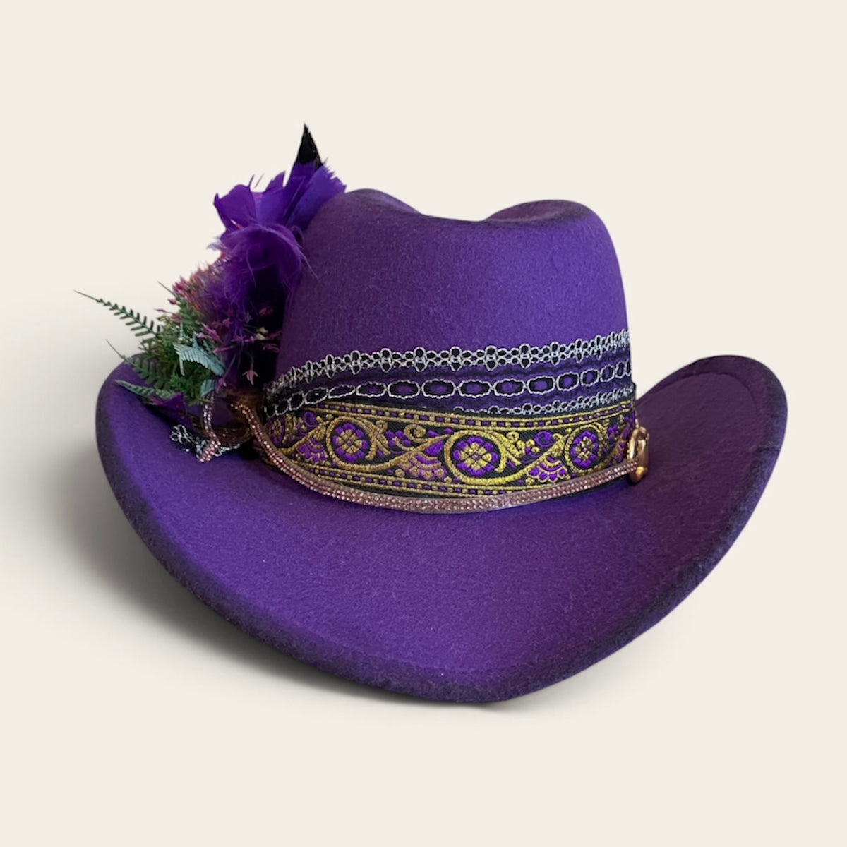 Royal Purple Cowboy Hat with Moon and Stars – Celestial Felt Style