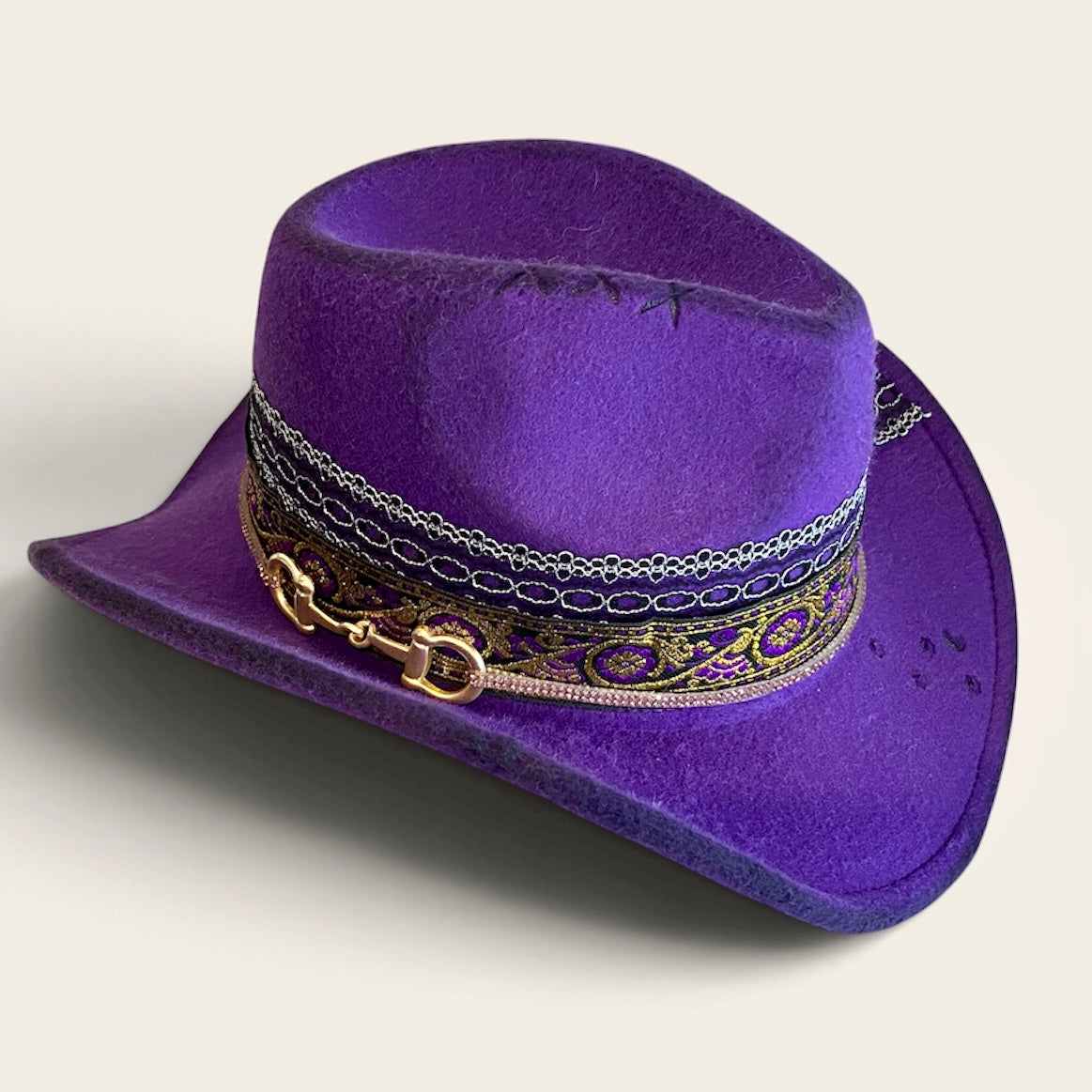 Royal Purple Cowboy Hat with Moon and Stars – Celestial Felt Style