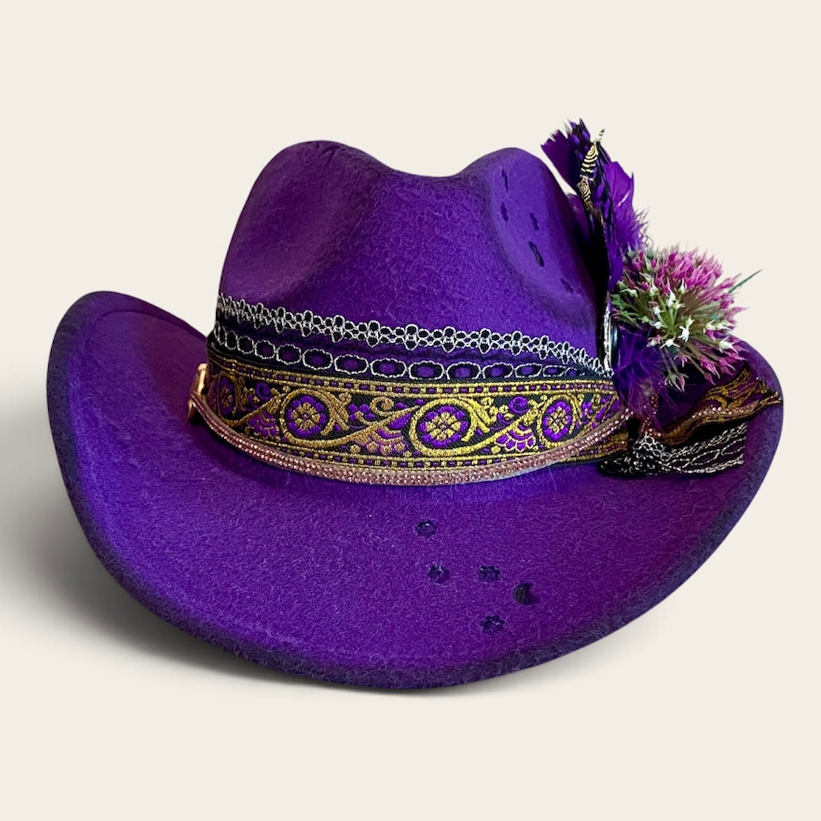 Royal Purple Cowboy Hat with Moon and Stars – Celestial Felt Style