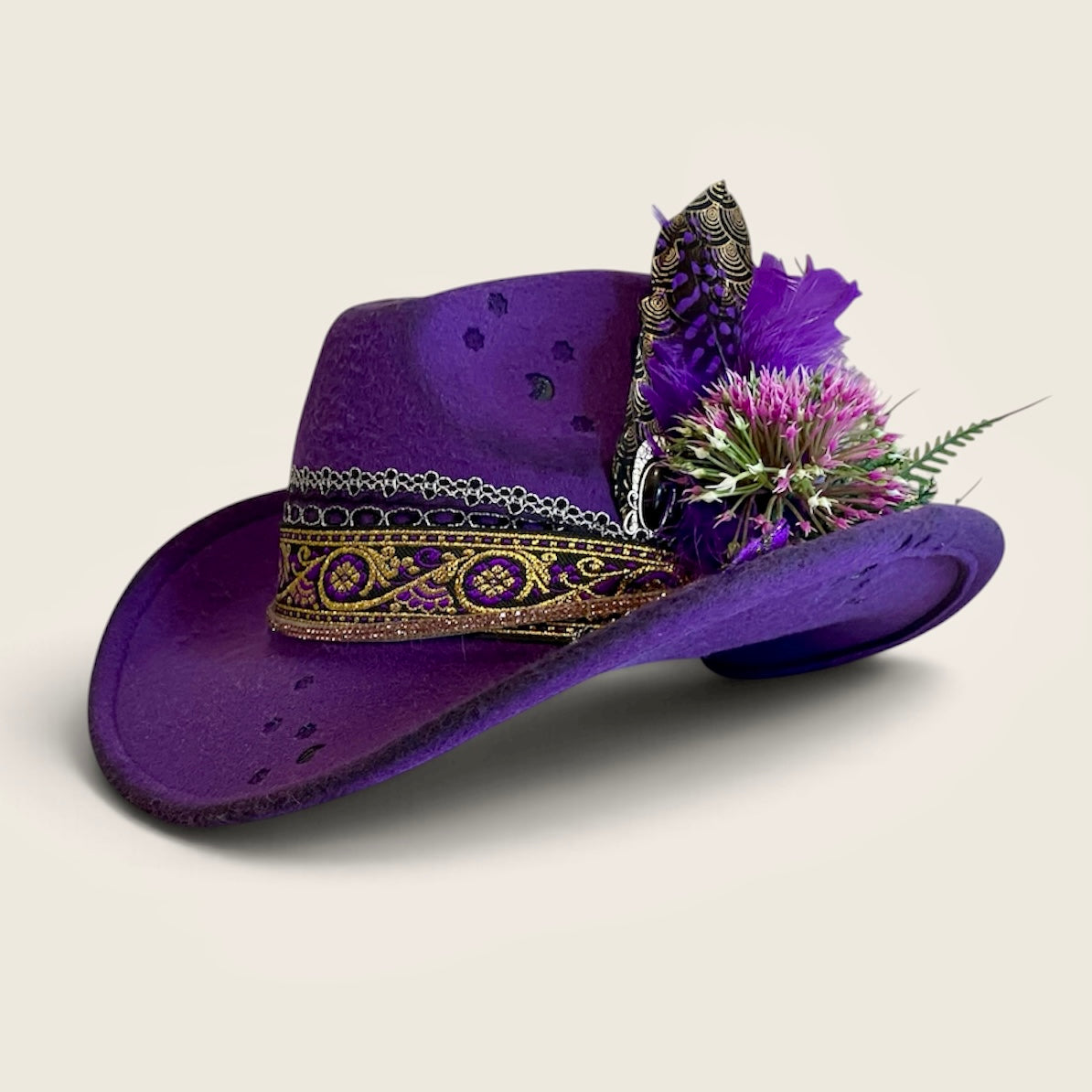 Royal Purple Cowboy Hat with Moon and Stars – Celestial Felt Style