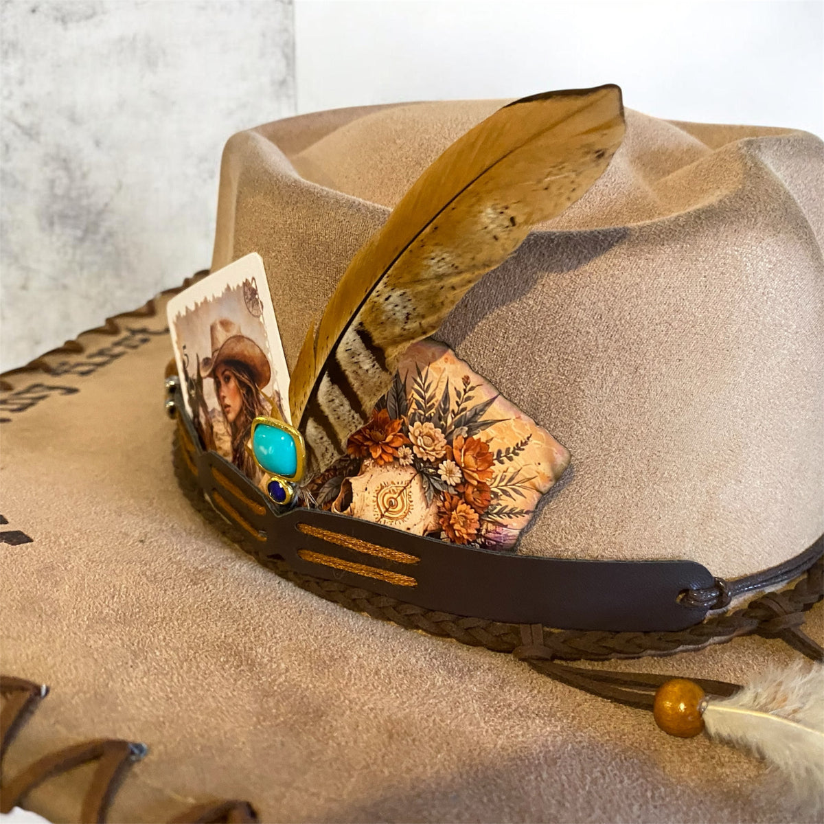 Ain't My First Rodeo Custom Cowboy Hat - Handburned Vegan Suede Masterpiece Custom