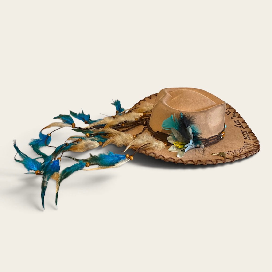 Ain't My First Rodeo Custom Cowboy Hat - Handburned Vegan Suede Masterpiece Custom