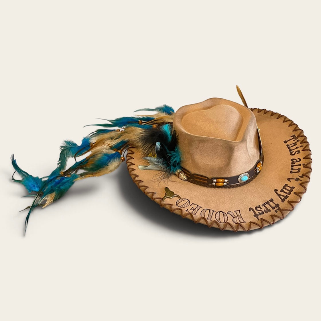 Ain't My First Rodeo Custom Cowboy Hat - Handburned Vegan Suede Masterpiece Custom