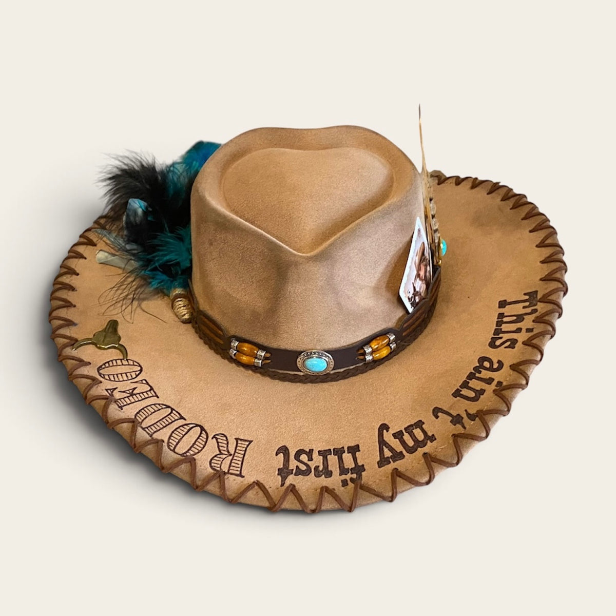 Ain't My First Rodeo Custom Cowboy Hat - Handburned Vegan Suede Masterpiece Custom