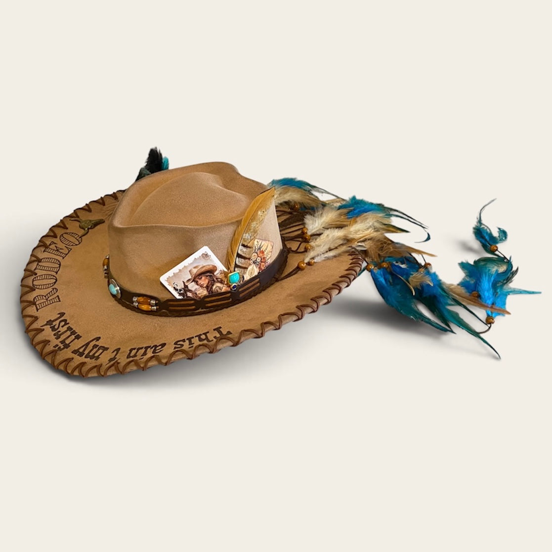 Ain't My First Rodeo Custom Cowboy Hat - Handburned Vegan Suede Masterpiece Custom